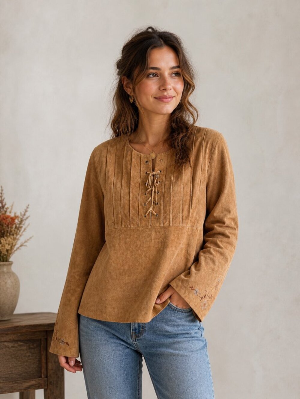Vintage Scotts Suede Washable Suede Boho Embroidered Shirt NWT M